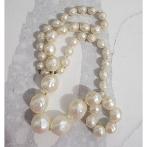 Vintage Faux Pearl Beaded Necklace, 24" Long.